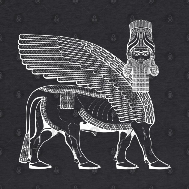 Lamassu Winged Bull Front White by Dingir ENKI